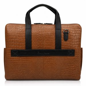 Premium Leather Laptop Office Bag (Croc Tan) for Men & Women I 15.6 inch I Adjustable Strap, Multi Compartments - Ideal for Office, Travel, Daily Use (Copy)