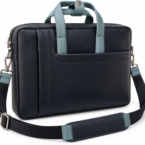 Genuine Leather Laptop Bag Unisex - Office Bag - Fits up to 14/15.6 Inch / Mac Book - Blue