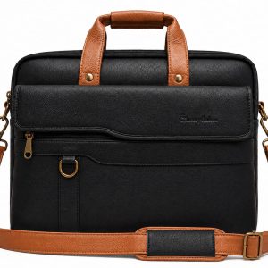 Genuine Leather Laptop Bag for Men - Office Bag - Fits up to 14/15 Inch / Mac Book - Black