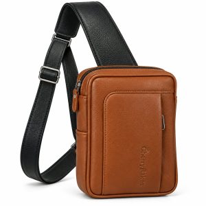 Cherryflakes Tan Chest Crossbody Bag with Black Adjustable Shoulder Strap